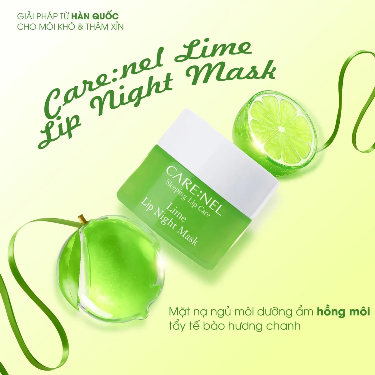 Mặt nạ ngủ môi dưỡng ẩm hồng môi tẩy tế bào hương chanh Care:nel Lime Lip Night Mask 5g - Ảnh 2