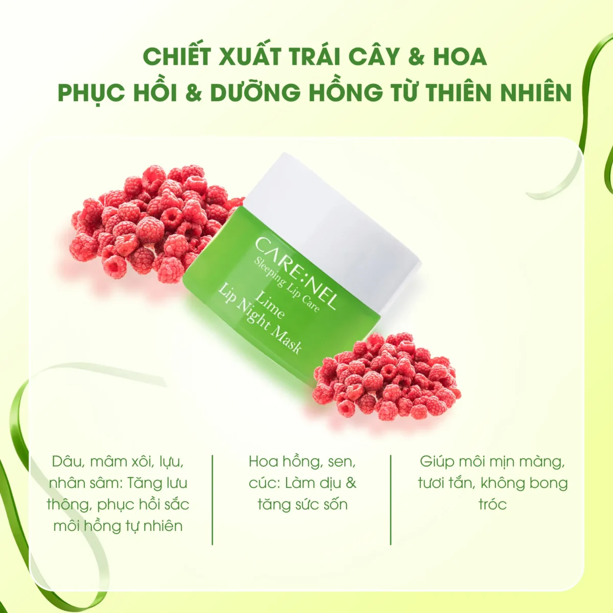 Mặt nạ ngủ môi dưỡng ẩm hồng môi tẩy tế bào hương chanh Care:nel Lime Lip Night Mask 5g - Ảnh 8