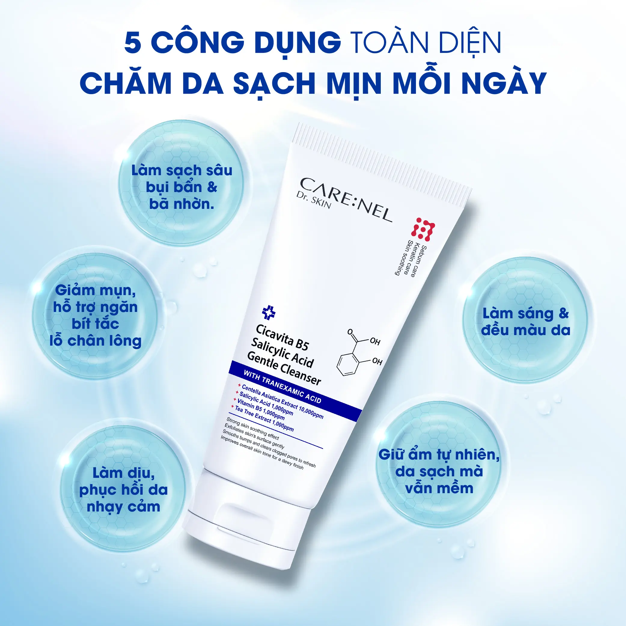 sua rua mat diu nhe sach sau cai thien mun va phuc hoi da carenel cicavia b5 salicylic acid gentle cleanser 03