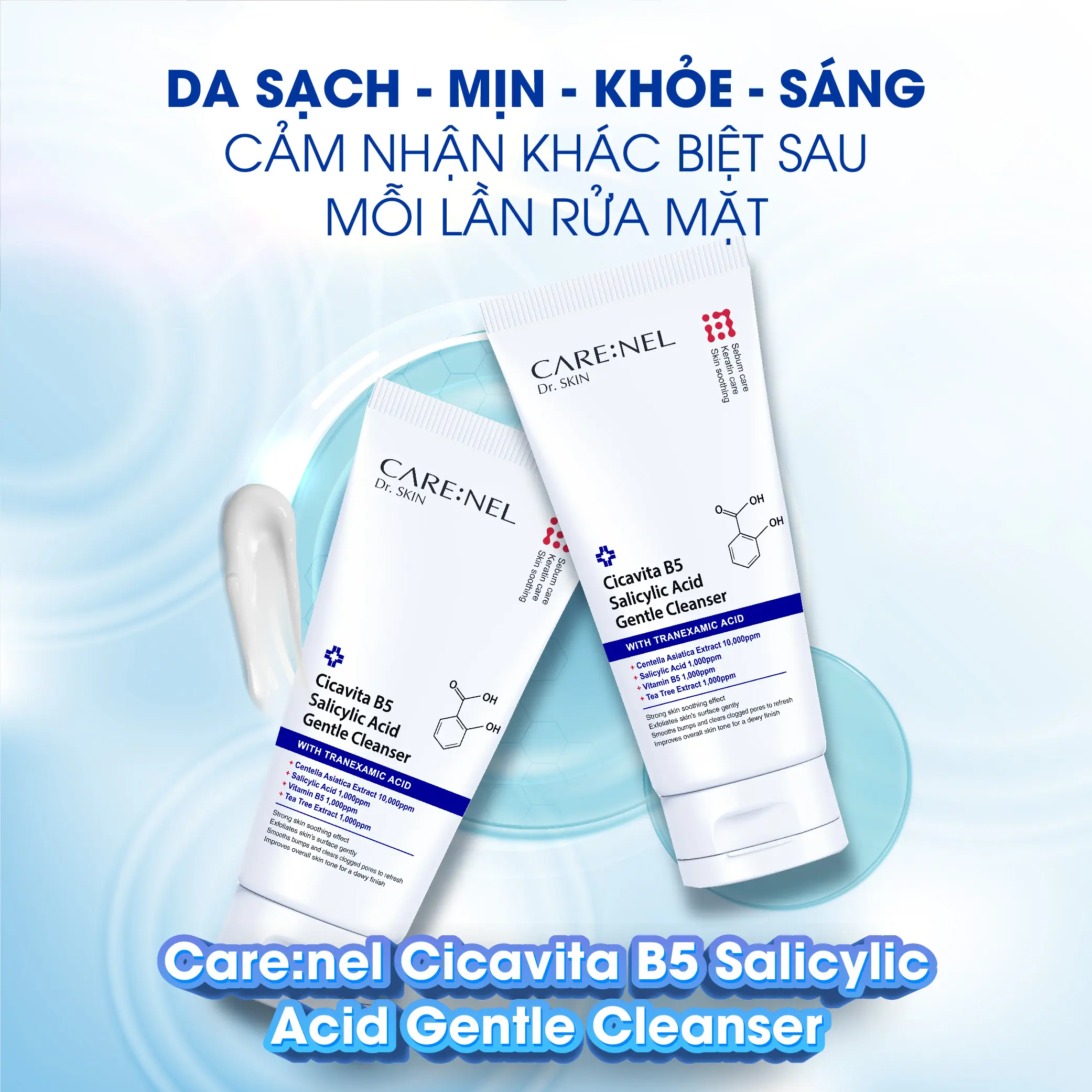 sua rua mat diu nhe sach sau cai thien mun va phuc hoi da carenel cicavia b5 salicylic acid gentle cleanser 09
