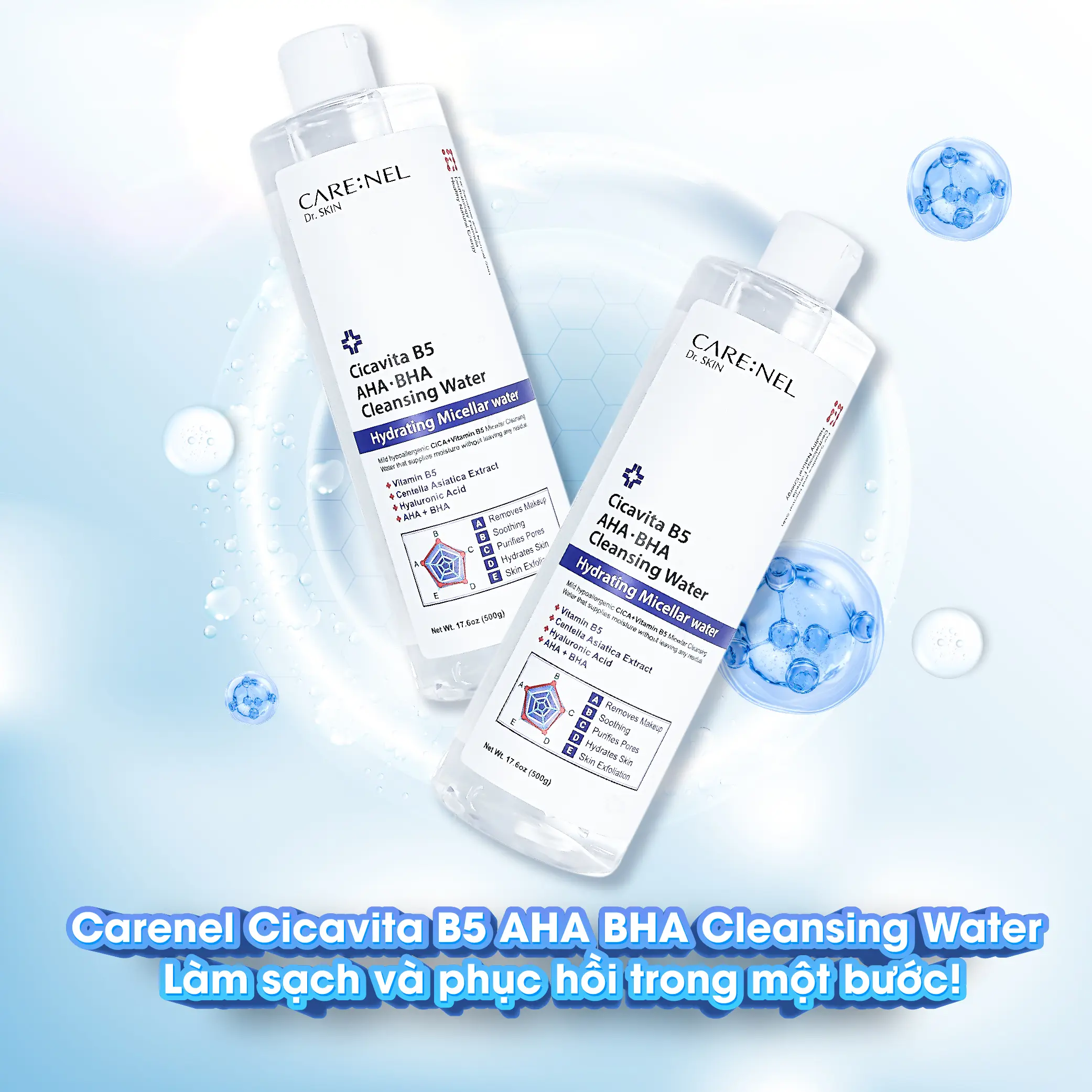 nuoc tay trang lam diu tay sach va phuc hoi cho da nhay cam carenel cicavita b5 aha bha cleansing water 08