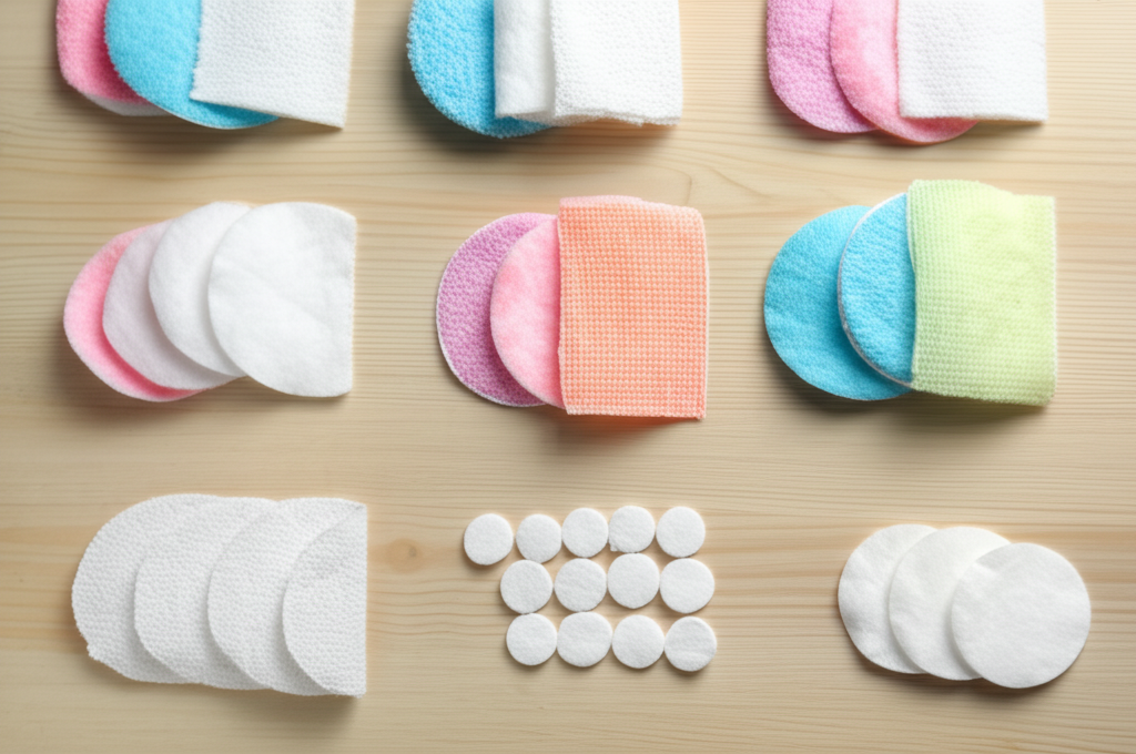 Ảnh chụp nhiều loại khăn nén khác nhau được sắp xếp cạnh nhau, bao gồm khăn nén cotton, khăn nén sợi tre và khăn nén làm từ các chất liệu tổng hợp. Màu sắc và kích thước đa dạng. 
