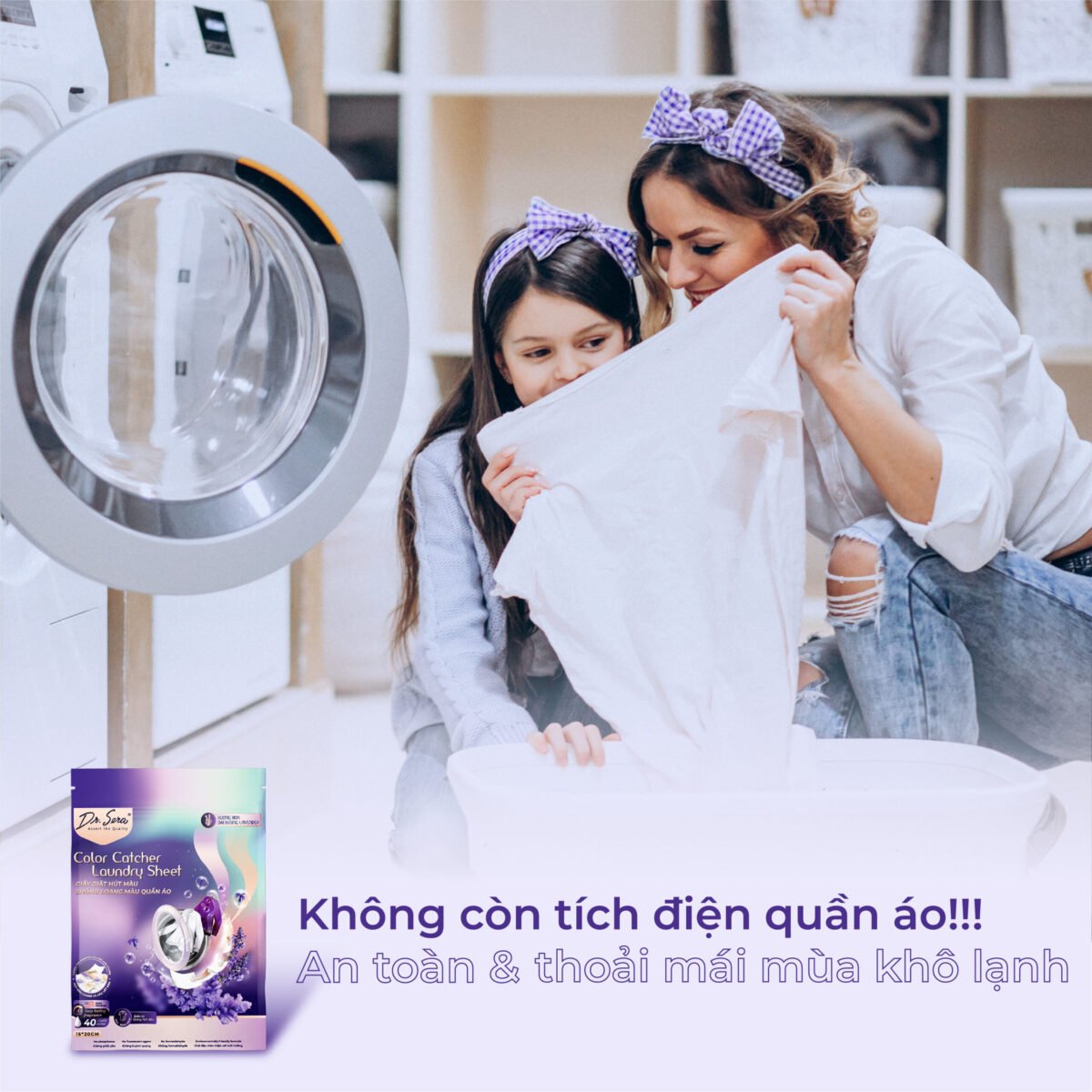 Giấy giặt hút màu, chống loang màu quần áo hương oải hương Color Catcher Laundry Sheet Lavender - Ảnh 9