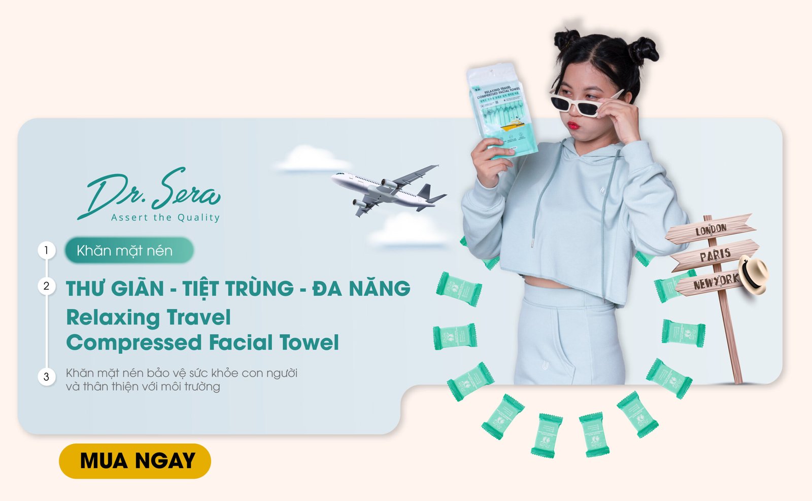 khan mat nen cotton tiet trung uv mem min an toan lan da dr sera relaxing travel compressed facial towel scaled