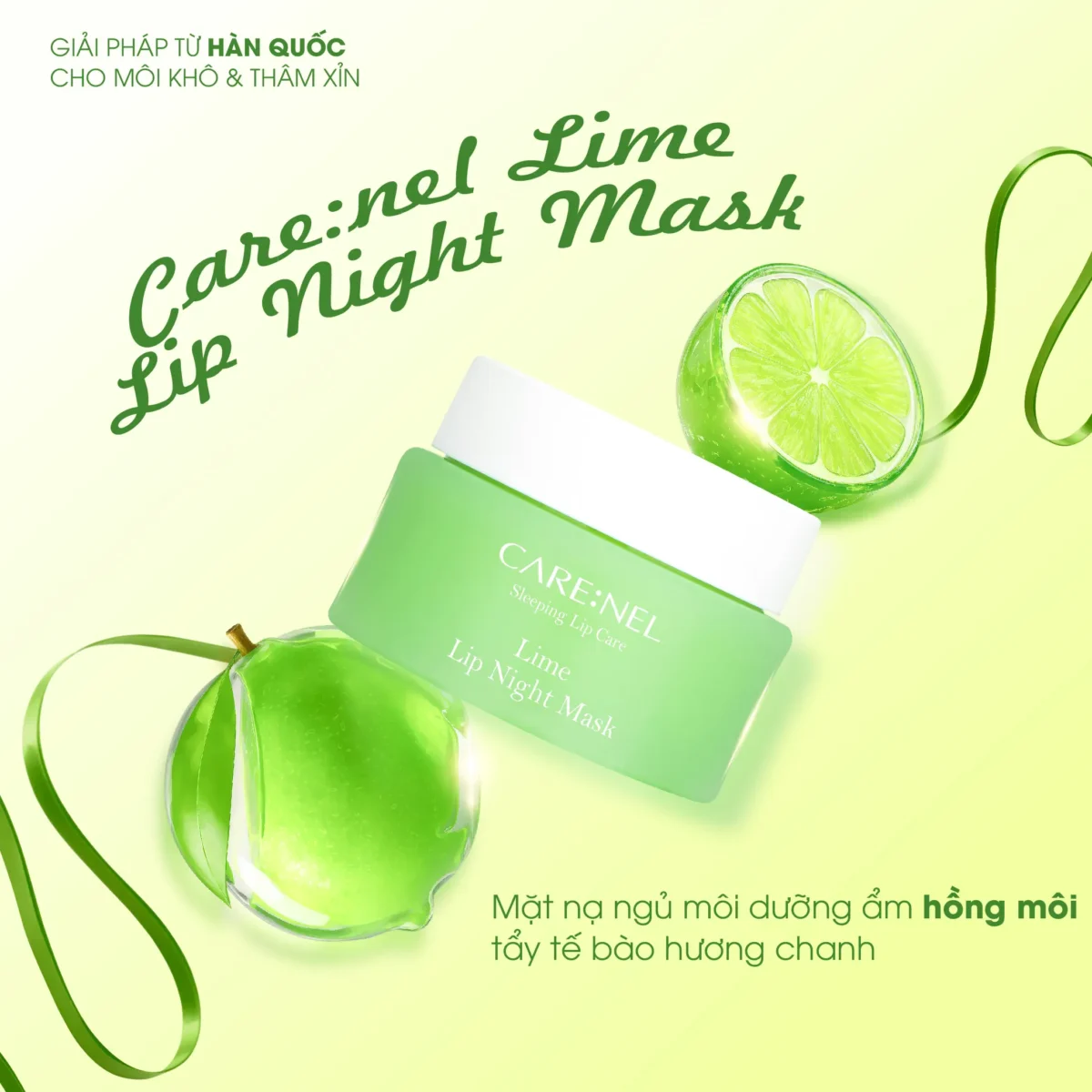 Mặt nạ ngủ môi dưỡng ẩm hồng môi tẩy tế bào hương chanh Care:nel Lime Lip Night Mask 23g - Ảnh 2
