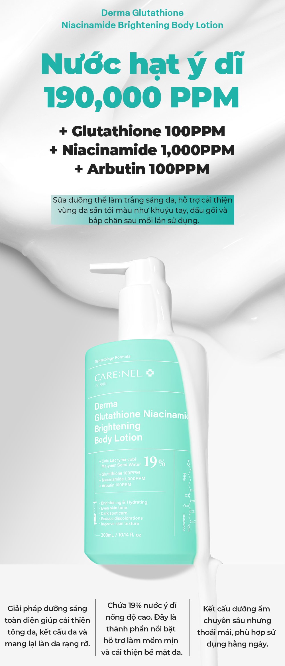 CARENEL Derma Glutathione Niacinamide Brightening Body Lotion DetailEn 1